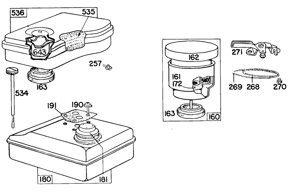 Air Cleaner, Fuel Tank Diagram and Parts List for 60202-0186-XX  Briggs and Stratton Engine